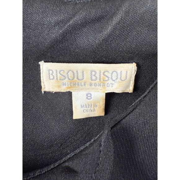 Bisou Bisou Size 8 Stretch Knee Length Sheath Dress Black Sleeveless Zip - Picture 7 of 10